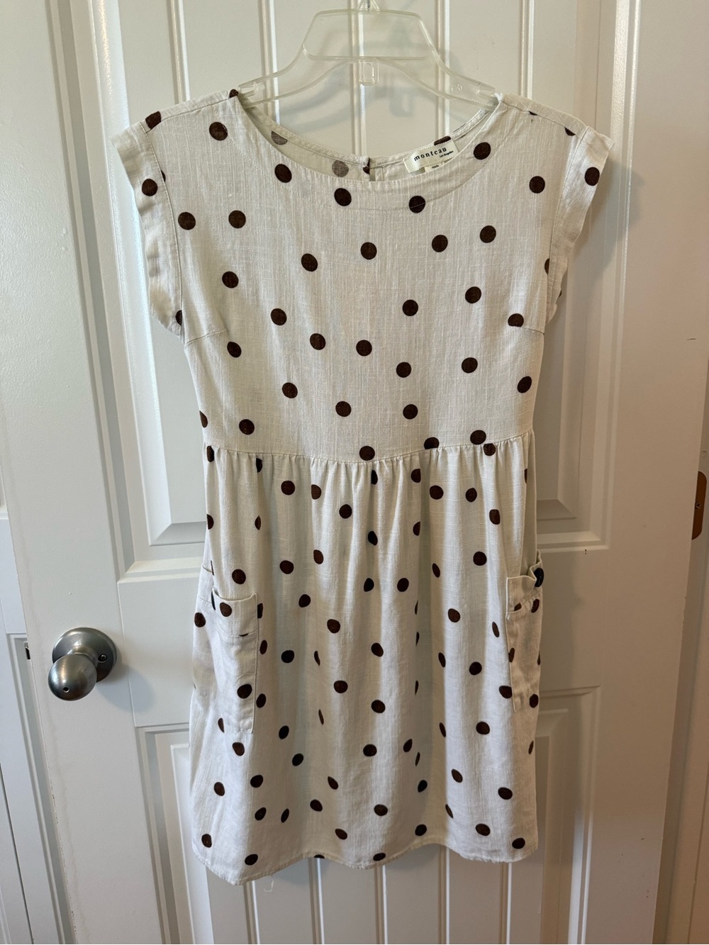Monteau Cream Dress with Brown Polka Dots